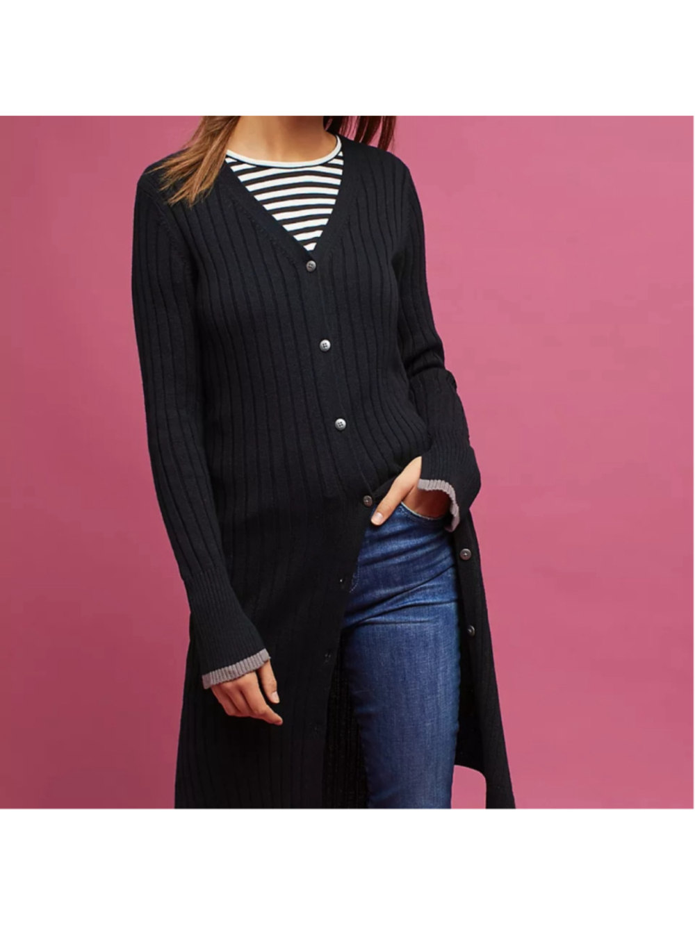 NWT Michael Stars Anthropologie Long Ribbed Cardigan Black Outerwear Small